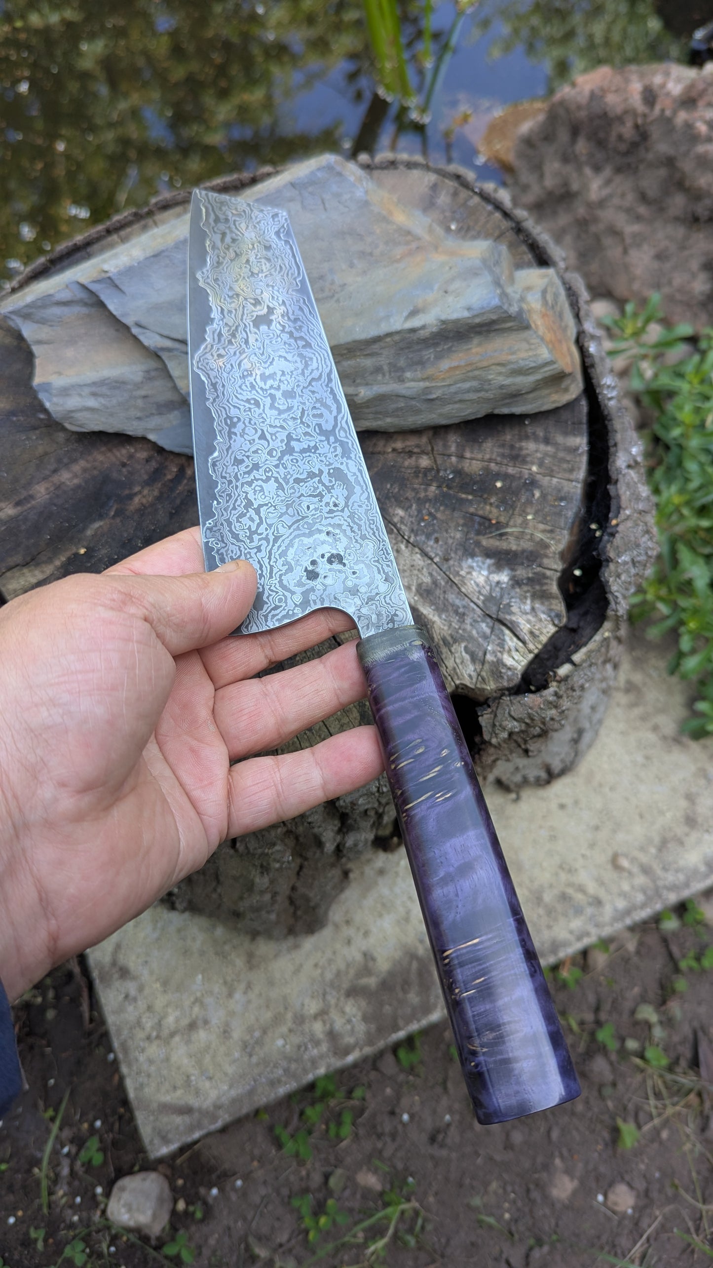 Bunka 190mm ApexUltra-Nickel-Damascus, Amboyna Burl