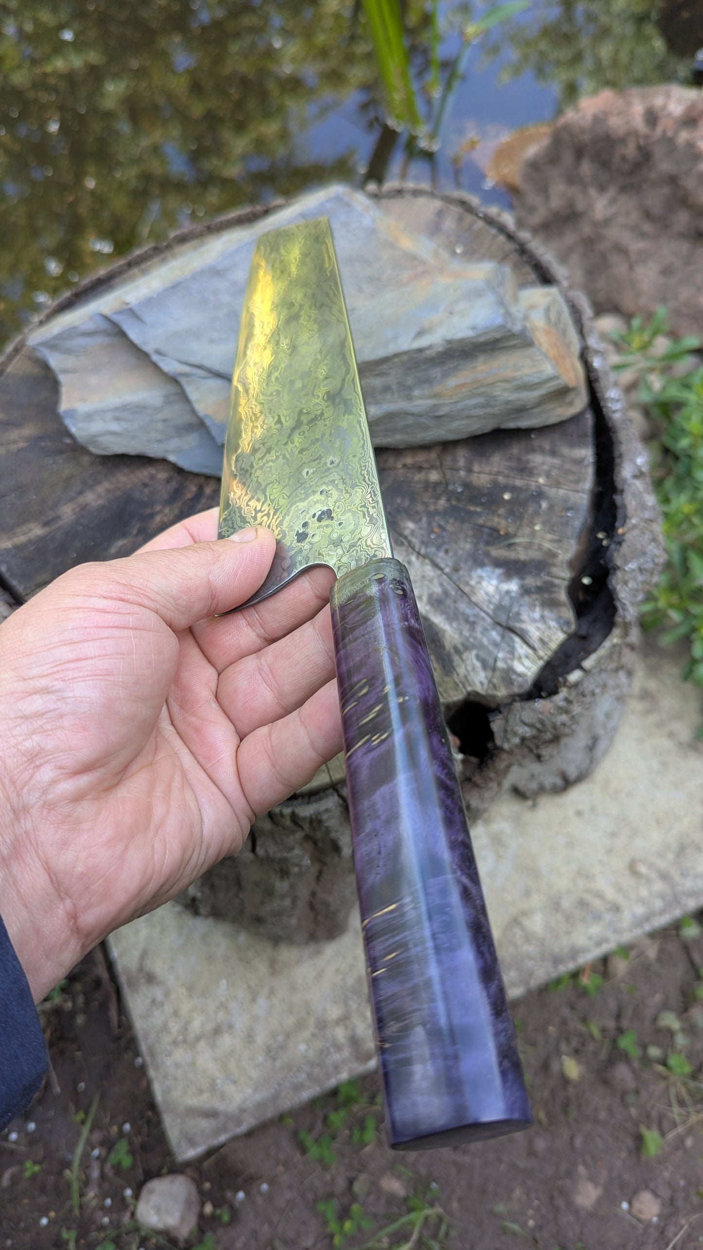 Bunka 190mm ApexUltra-Nickel-Damascus, Amboyna Burl