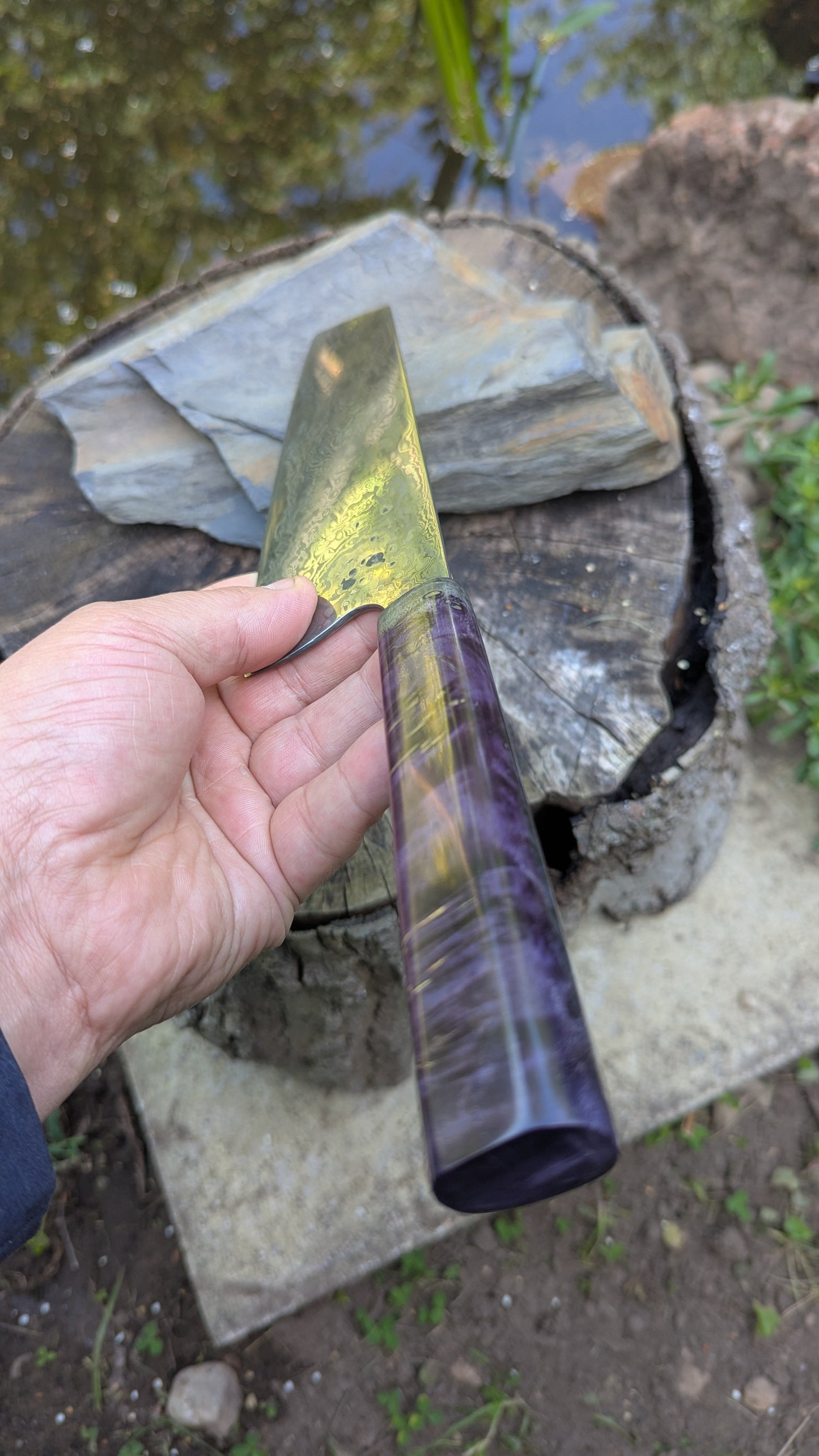 Bunka 190mm ApexUltra-Nickel-Damascus, Amboyna Burl