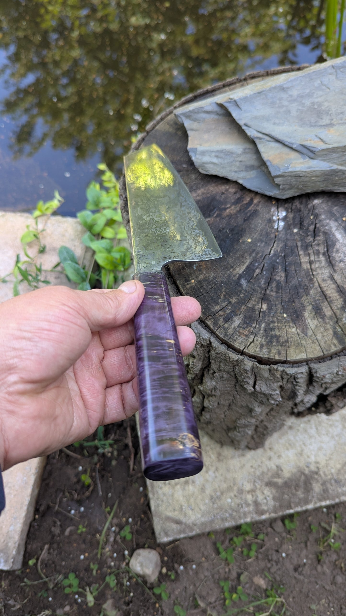 Bunka 190mm ApexUltra-Nickel-Damascus, Amboyna Burl