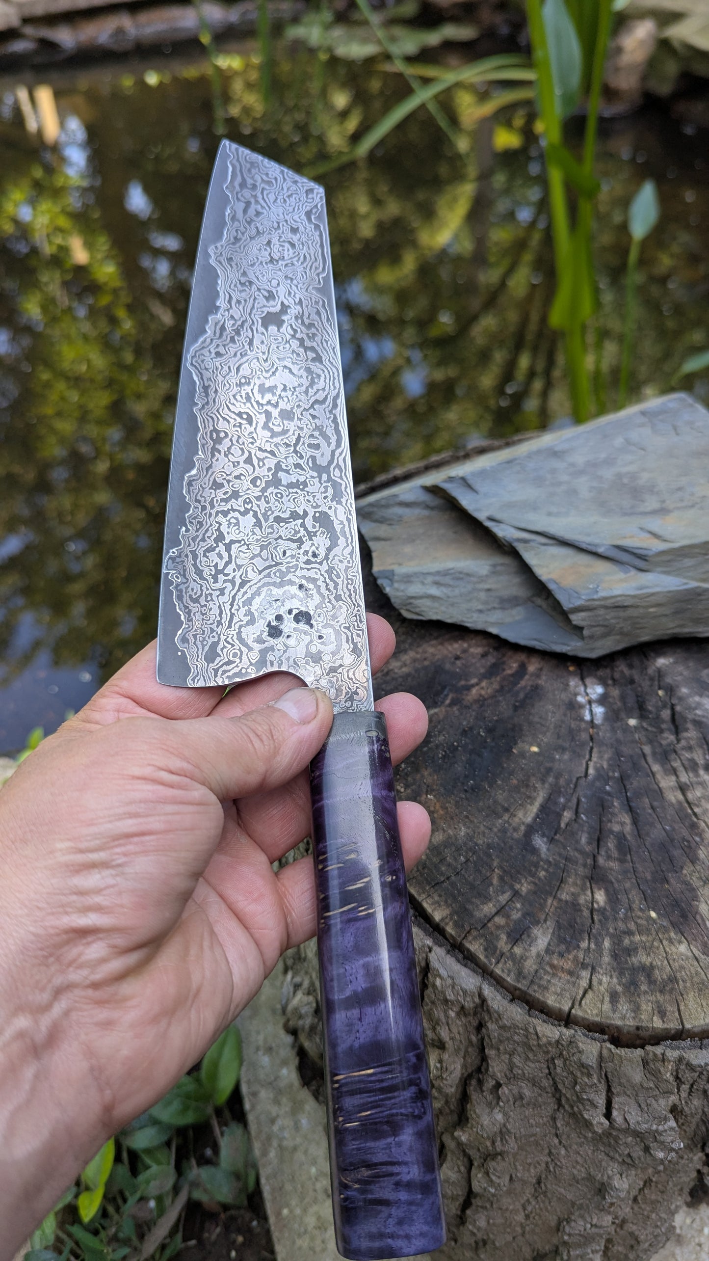Bunka 190mm ApexUltra-Nickel-Damascus, Amboyna Burl