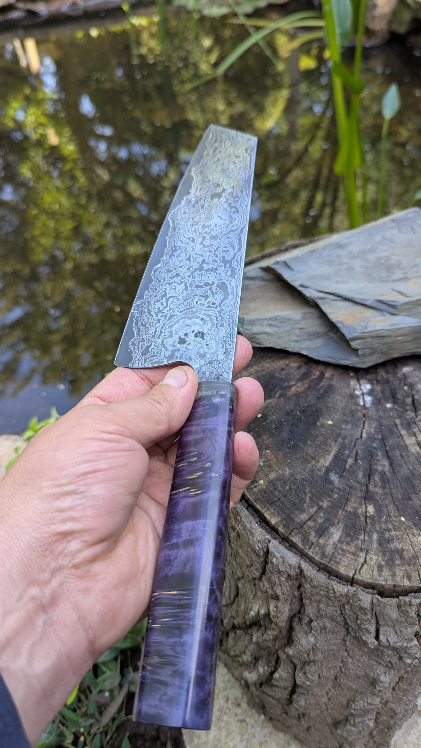 Bunka 190mm ApexUltra-Nickel-Damascus, Amboyna Burl