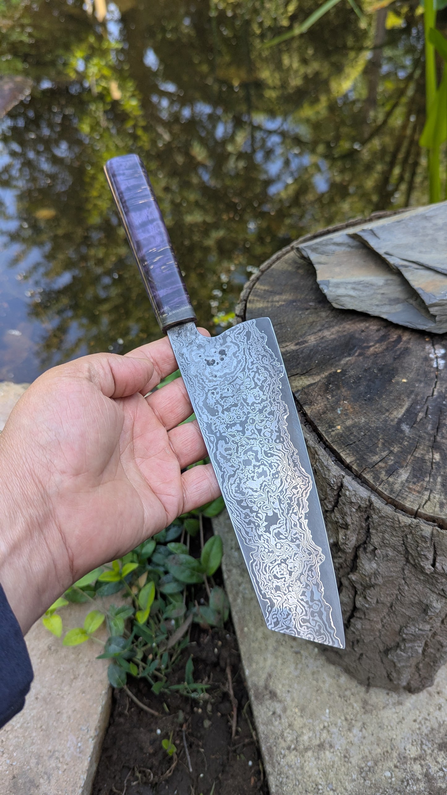 Bunka 190mm ApexUltra-Nickel-Damascus, Amboyna Burl