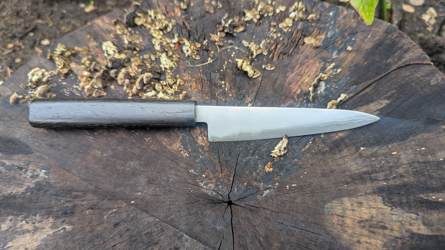 Hand Made Paring knife 115mm. Takefu Super Blue Stainless Clad San Mai. 5600 years old Bog Oak Handle