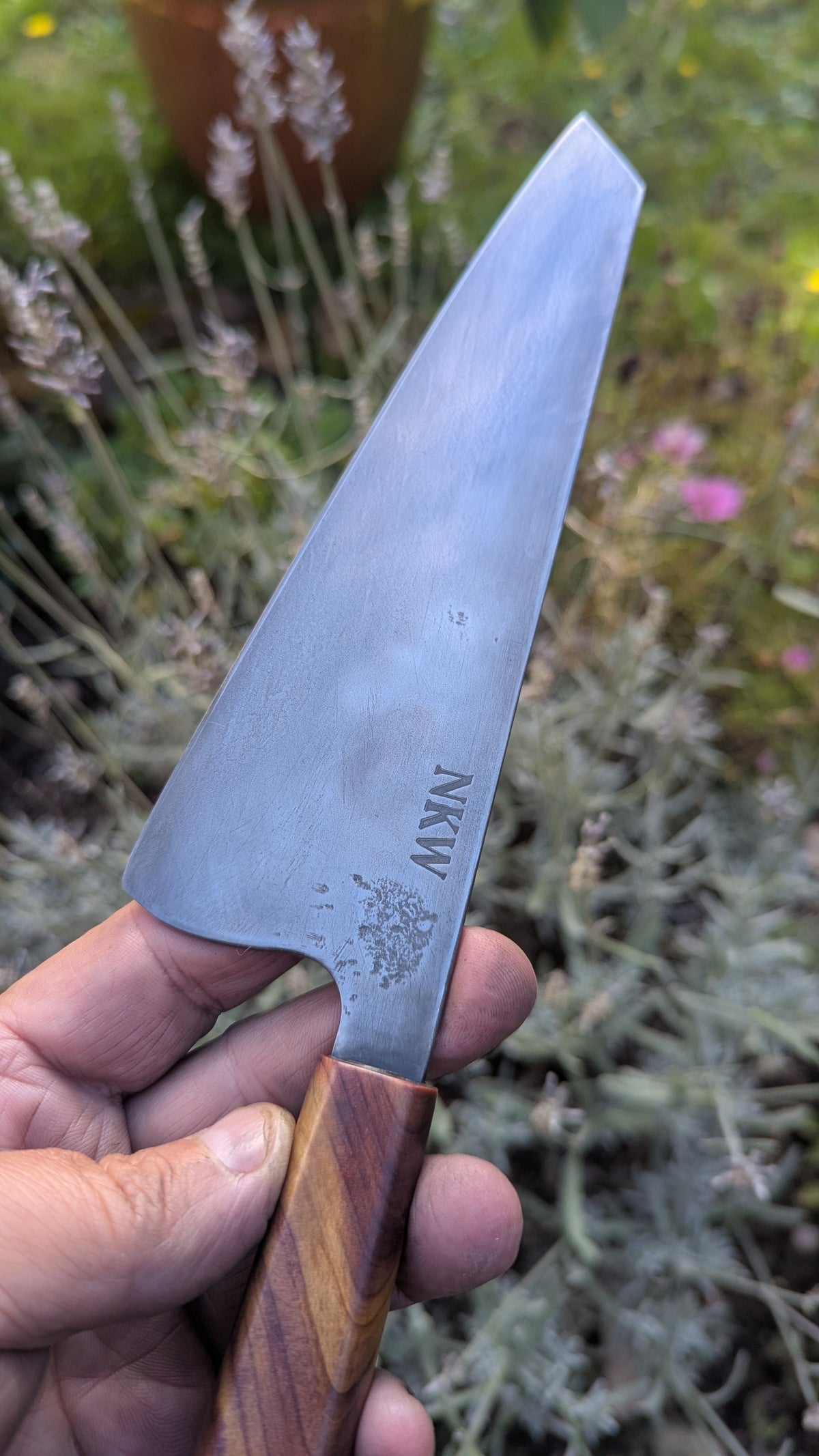Forged 185mm Kiritsuke. Takefu Shiro 2 carbon steel with Juniper Wood Handle