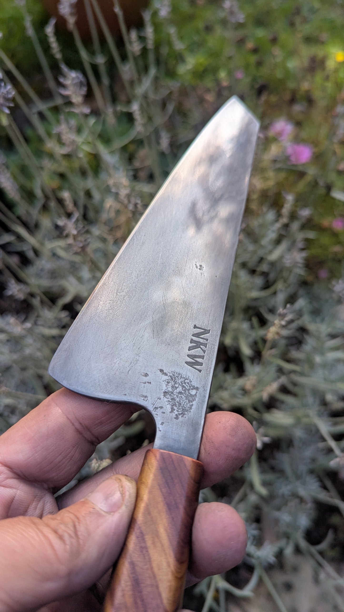 Forged 185mm Kiritsuke. Takefu Shiro 2 carbon steel with Juniper Wood Handle