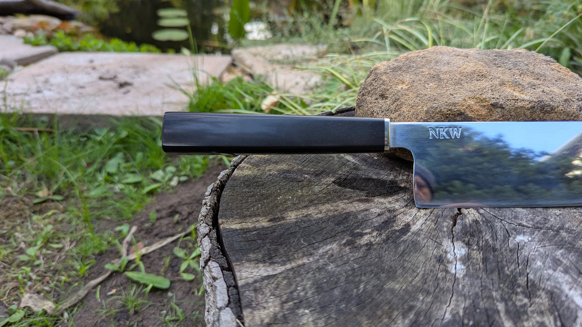 Handmade 180mm Nakiri – Alleima® 10C28Mo2 Stainless Steel & Richlite® Black Diamond