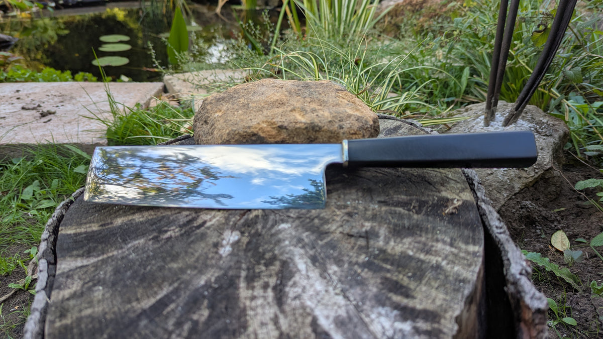 Handmade 180mm Nakiri – Alleima® 10C28Mo2 Stainless Steel & Richlite® Black Diamond