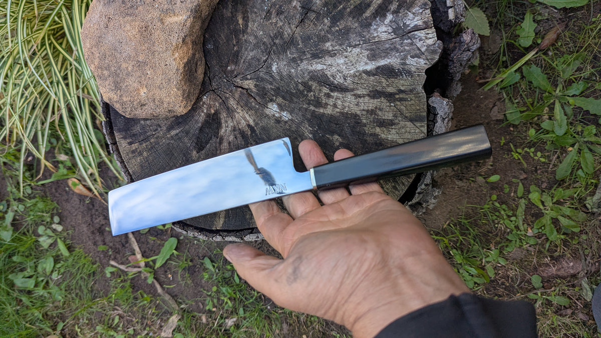Handmade 180mm Nakiri – Alleima® 10C28Mo2 Stainless Steel & Richlite® Black Diamond