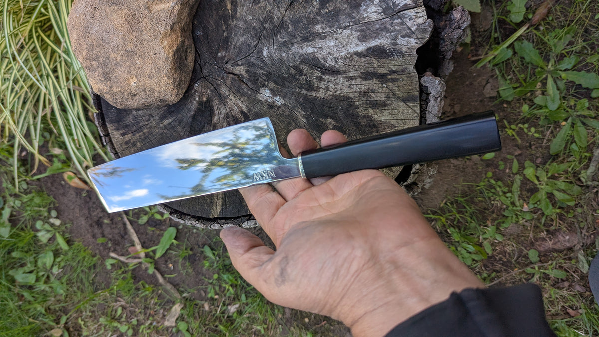 Handmade 180mm Nakiri – Alleima® 10C28Mo2 Stainless Steel & Richlite® Black Diamond