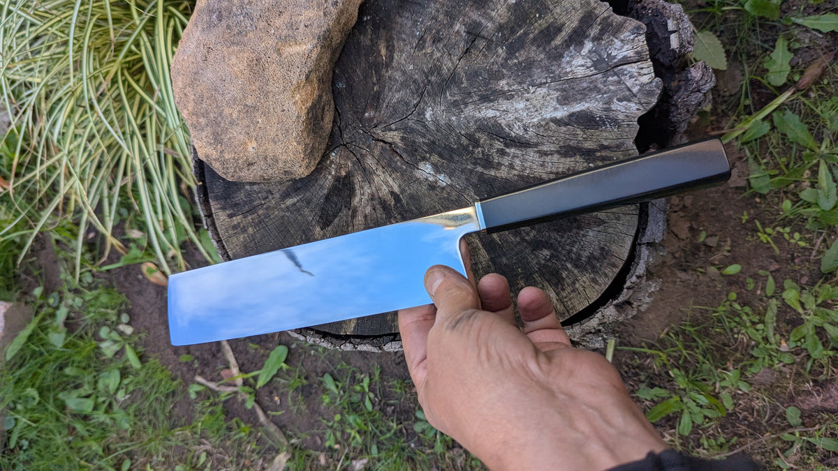 Handmade 180mm Nakiri – Alleima® 10C28Mo2 Stainless Steel & Richlite® Black Diamond