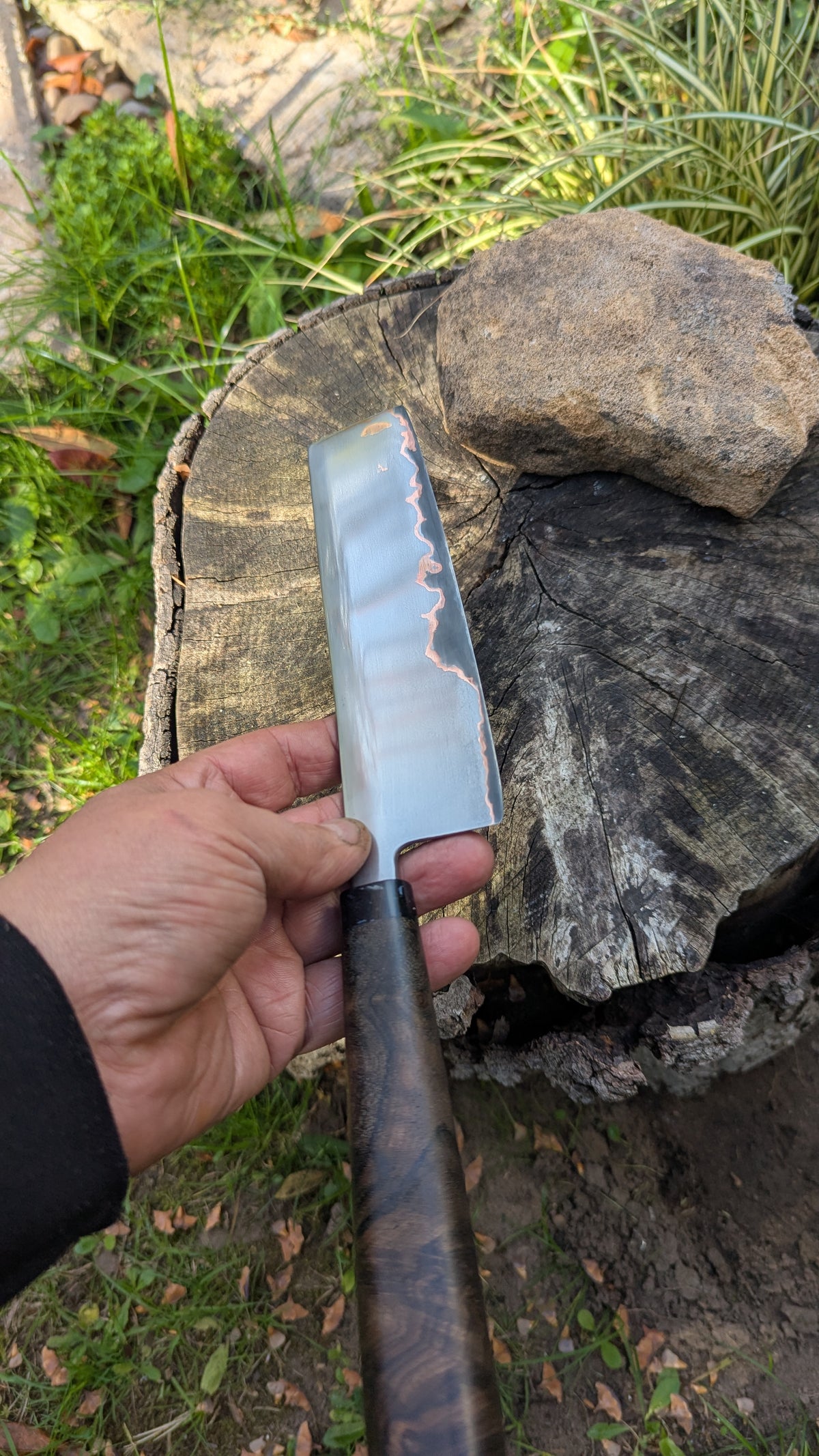 Nakiri 170mm Takefu Cu-Mai : DPS V-Toku2 Core Stainless Steel Clad San Mai. Turkish Walnut handle