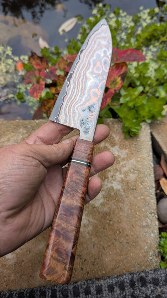 Santoku 170mm Yu-Shoku VG10W and Amboyna Burl Handle