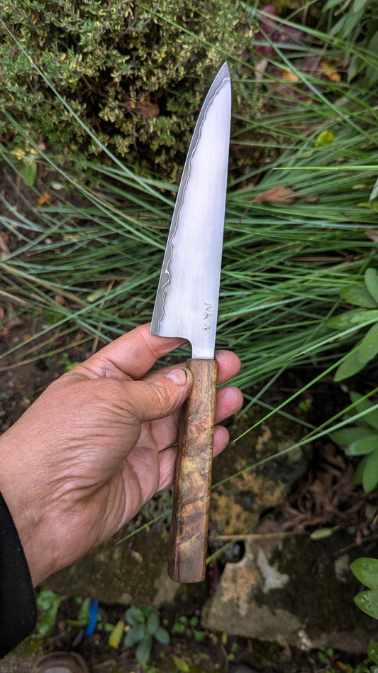 Every Day Utility 160mm Takefu Super Blue Stainless Steel Clad San Mai. Teak Burl Handle