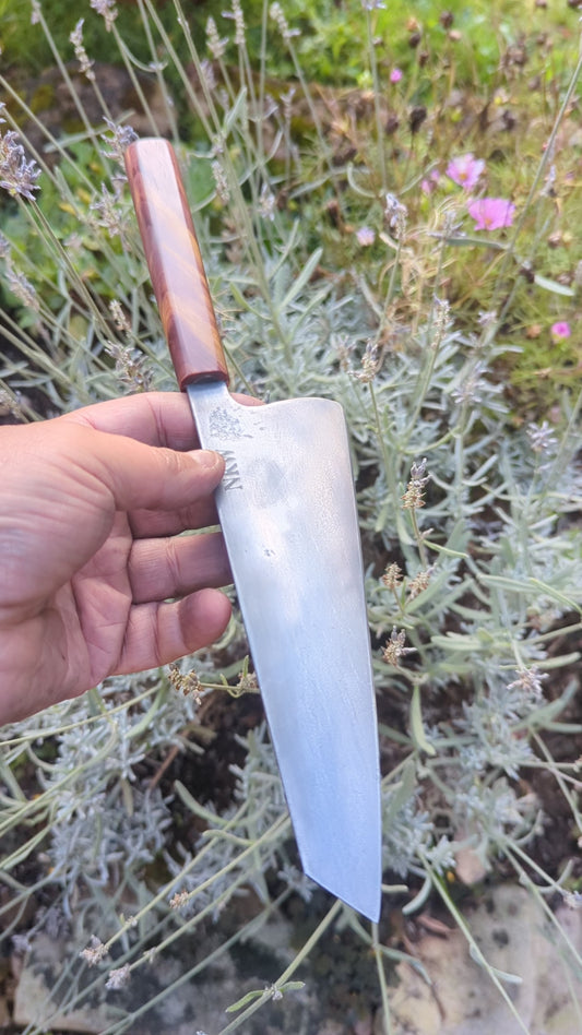 Forged 185mm Kiritsuke. Takefu Shiro 2 carbon steel with Juniper Wood Handle