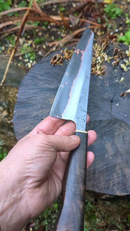 Hand Made 8" Takefu Cu-Mai : DPS V-Toku2 Core Stainless Steel Clad San Mai. Turkish Walnut handle