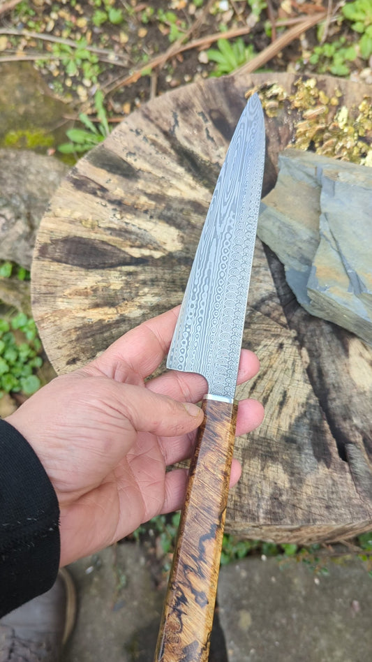 Gyuto 195mm Stainless Damascus - Damasteel® DS93X - Munin . Amboyna Burl handle