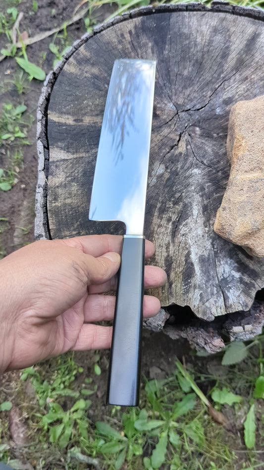 Handmade 180mm Nakiri – Alleima® 10C28Mo2 Stainless Steel & Richlite® Black Diamond