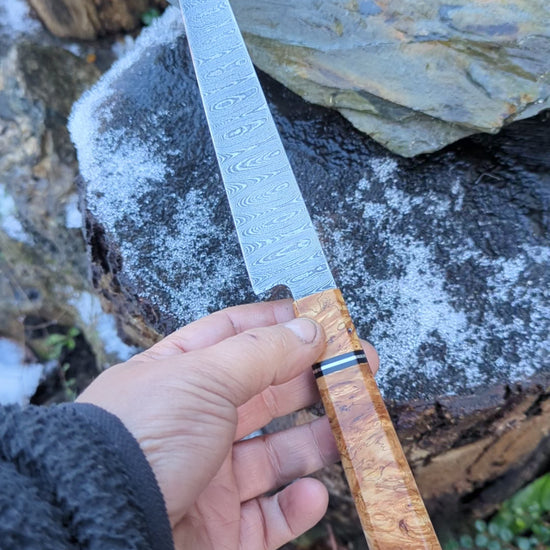 Damascus steel and Amboyna burl