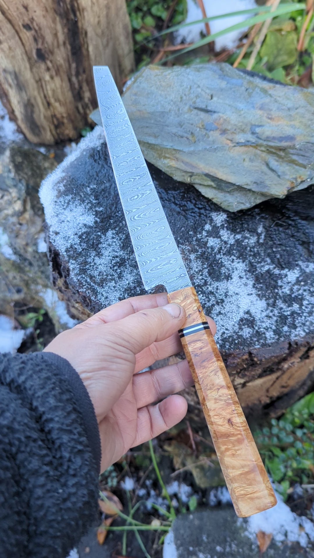 Damascus steel and Amboyna burl