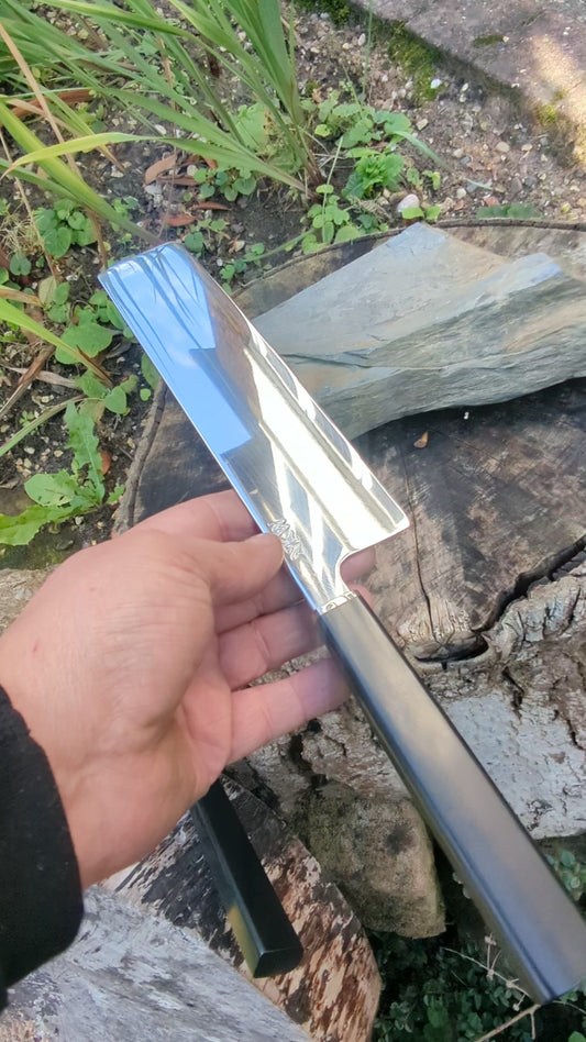 Handmade Swedish Stainless Steel Nakiri, Richlite Black Diamond Handle