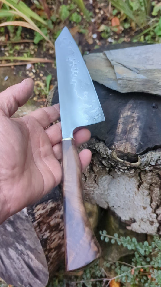 Hand made 8" Takefu Super Blue Stainless Clad San Mai. Walnut Handle
