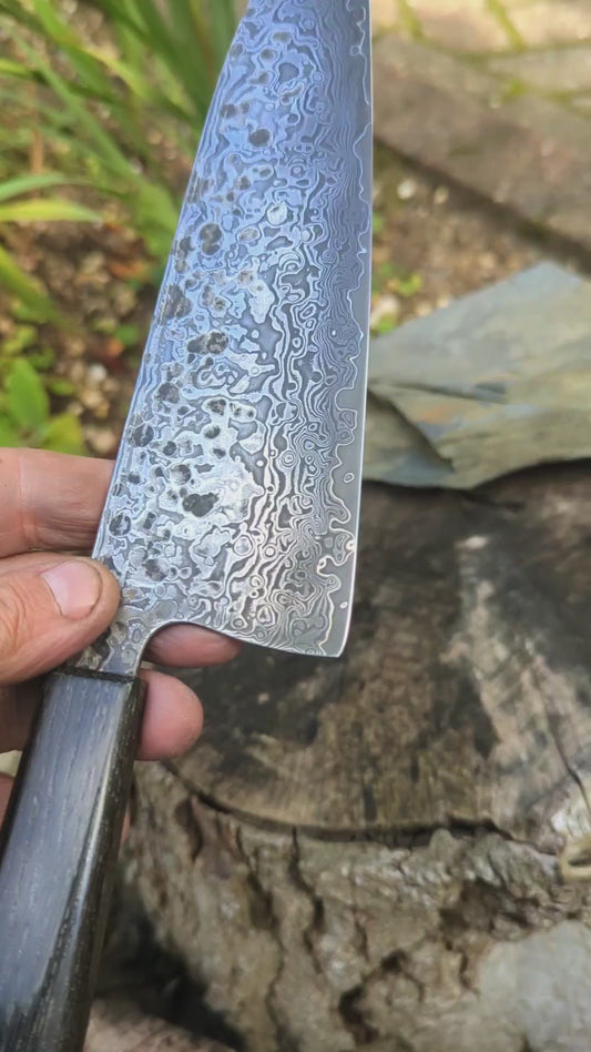 Handmade 8" ApexUltra-Nickel-Damascus, 5600 Years Old Bog Oak
