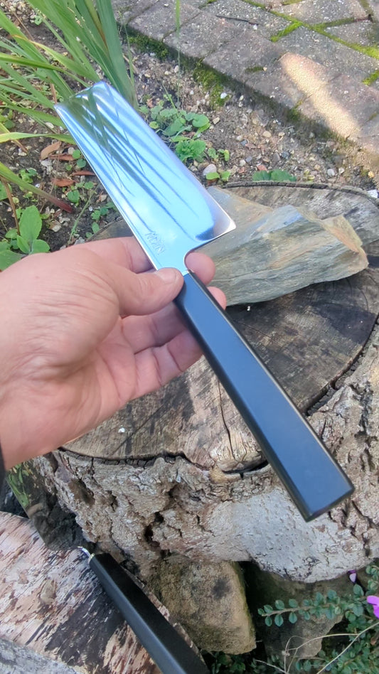 Handmade Swedish Stainless Steel Nakiri, Richlite Black Diamond Handle